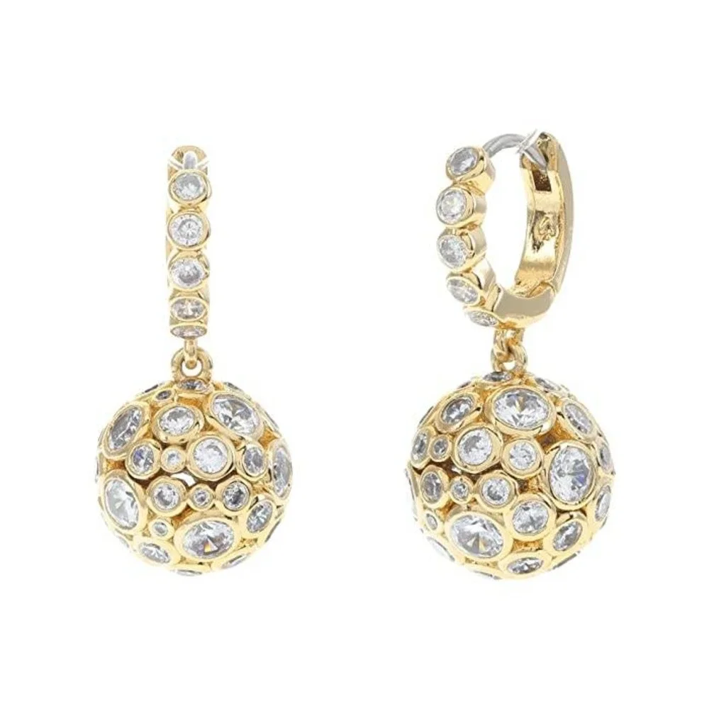 Kate Spade Pave Sphere Charm Huggie Hoop Earrings Women OS Clear Gold